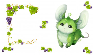 Картинка аниме животные +существа малыш арт виноград лоза сладкоежка детская ягодка