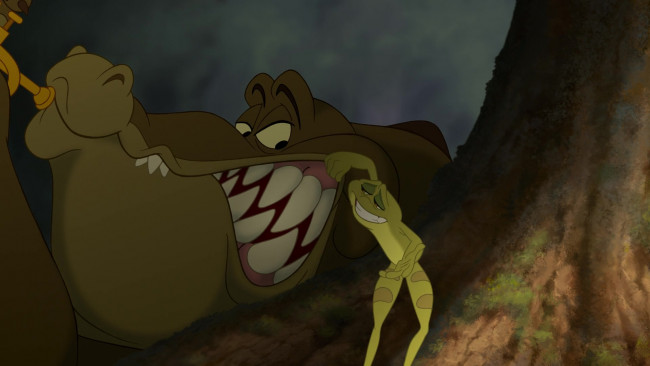 Обои картинки фото мультфильмы, the princess and the frog, лягушка, крокодил, клыки