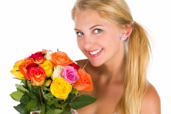 Картинка девушки -+лица +портреты блондинка улыбка букет розы