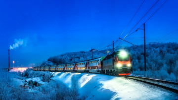 Картинка техника электровозы зима поезд огни