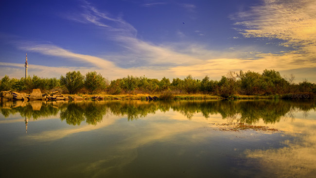 Обои картинки фото природа, реки, озера, река, облака, деревья