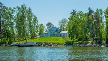 Картинка швеция стокгольм vaxholm города река дома деревья пейзаж