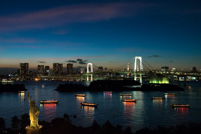 Обои картинки фото города, токио, Япония, мост, ночь