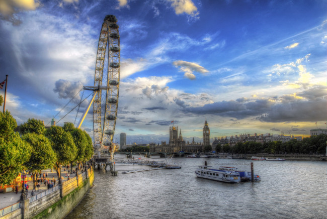 Обои картинки фото города, лондон, великобритания, мост, дома, темза, река