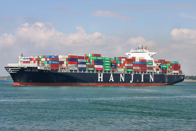 Обои картинки фото hanjin yantian, корабли, грузовые суда, контейнеровоз