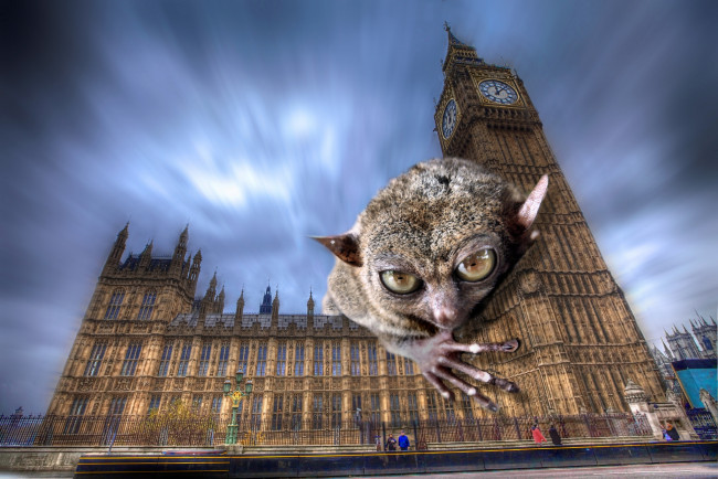 Обои картинки фото monster tarsier in london, разное, компьютерный дизайн, зверь, город