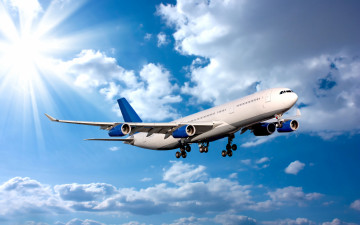 Картинка авиация пассажирские+самолёты авиалайнер самолет небо лучи пассажирский облака солнце полет