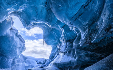 обоя природа, айсберги и ледники, грот, снег, исландия, зима, сосульки, пещера, лёд