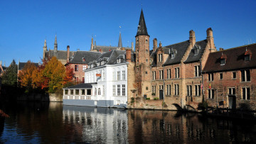 Картинка города брюгге+ бельгия осень дома канал