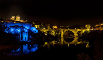 Картинка города толедо+ испания мост огни вечер старинный