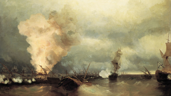 Обои картинки фото рисованное, иван айвазовский, при, выборге, морское, сражение, айвазовский, иван