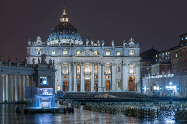 Обои картинки фото italie, города, рим,  ватикан , италия, собор, огни, ночь