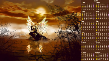 Картинка календари аниме девушка крылья растения отражение