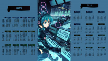 обоя календари, аниме, девушка, наушники, пульт, клавиши, экран