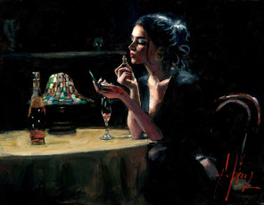 Картинка рисованное fabian+perez девушка помада стол бокал бутылка