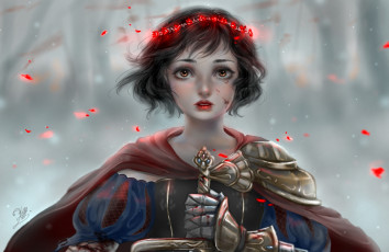 Картинка фэнтези девушки девушка венок лепестки плащ меч