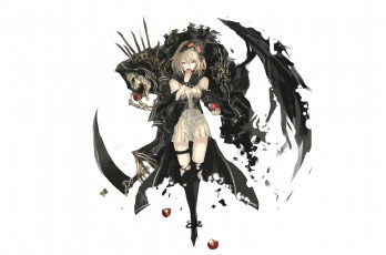 Картинка аниме angels demons девушка демон крылья коса яблоко смерть