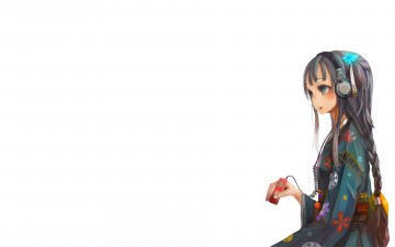 Картинка аниме headphones instrumental девушка кимоно наушники плеер