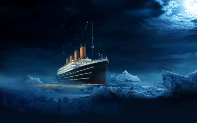 Обои картинки фото корабли, рисованные, лёд