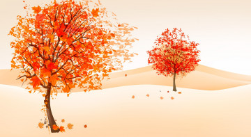 обоя рисованные, природа, осень, деревья, листва, ветер