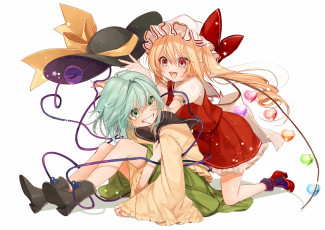 Картинка аниме touhou девушки фон взгляд