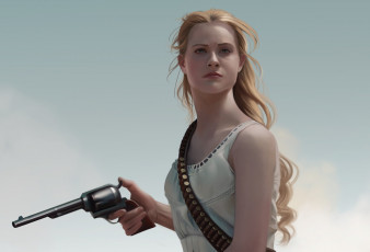 Картинка рисованное люди девушка взгляд револьвер оружие