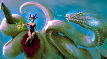 Картинка фэнтези маги +волшебники фея маг колдовство магия дракон змея чудовище волшебная палочка монстр девушка