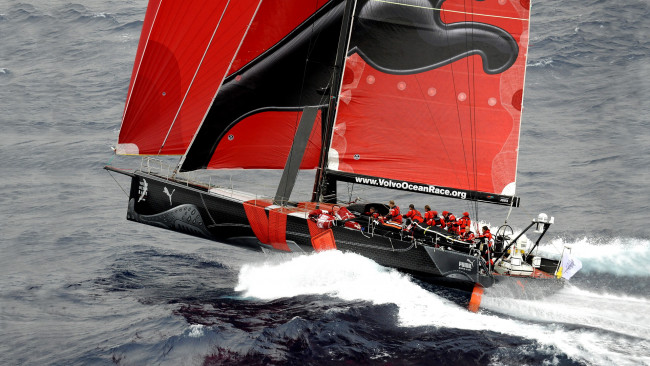 Обои картинки фото спорт, парусный, яхта, скорость, океан, яхтсмены