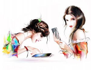 Картинка рисованные люди мобилки девушки
