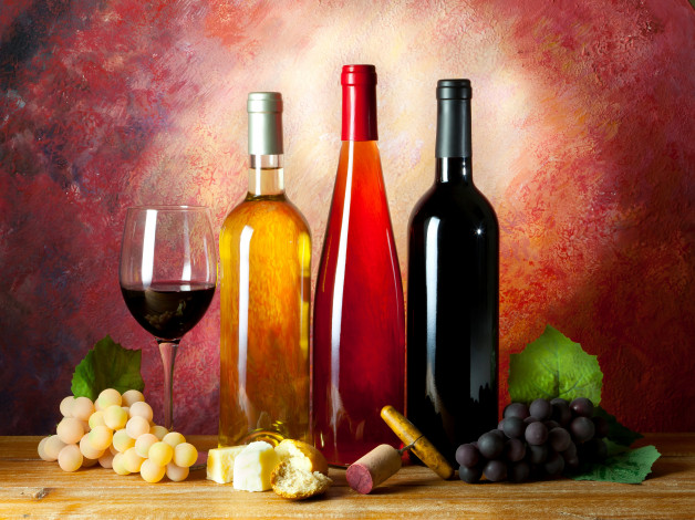 Обои картинки фото еда, напитки,  вино, виноград, штопор, пробка, вино, натюрморт, сыр, хлеб, бутылки, бокал