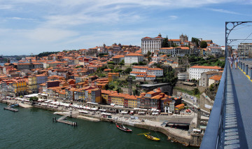 Картинка города порту+ португалия панорама река мост