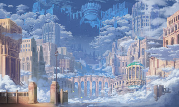 Картинка аниме город +улицы +здания suna yosshii
