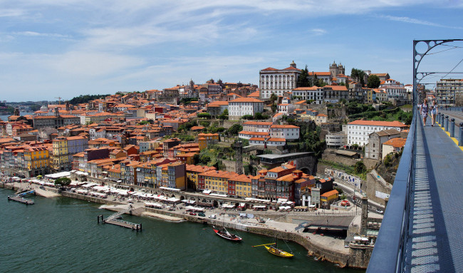 Обои картинки фото города, порту , португалия, панорама, река, мост