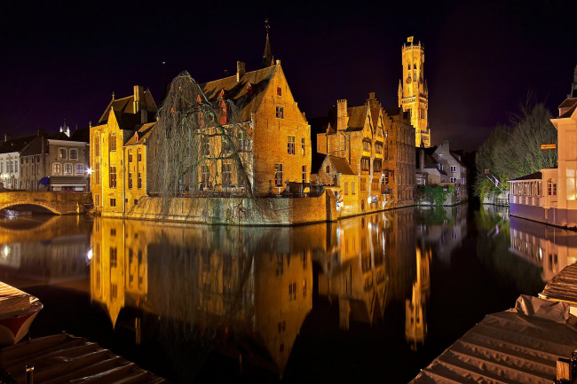 Обои картинки фото города, брюгге , бельгия, канал, вечер