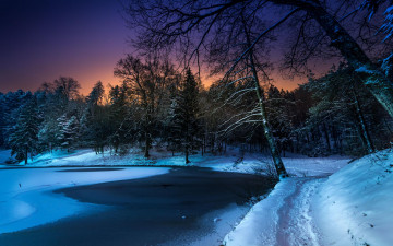 Картинка природа реки озера закат озеро зима снег лес
