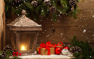 Картинка праздничные -+разное+ новый+год снег украшения шары новый год рождество фонарь подарки christmas balls wood snow new year gift decoration xmas lantern merry fir tree ветки ели
