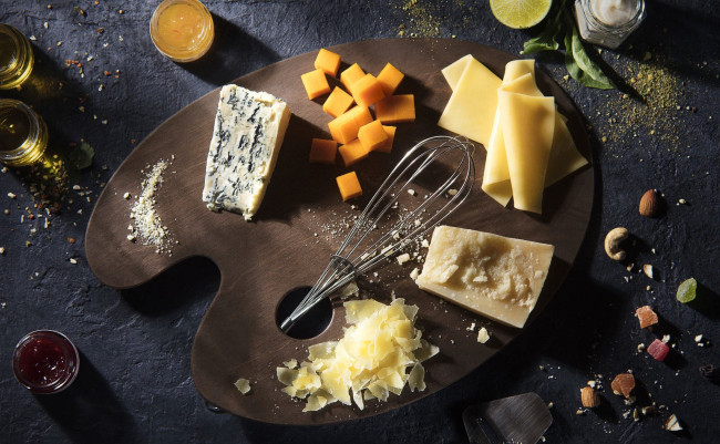 Обои картинки фото еда, сырные изделия, нарезка, джем, сыр