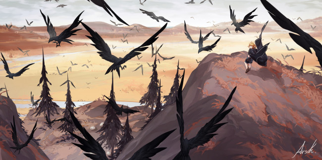 Обои картинки фото видео игры, the legend of zelda, линк, горы, птицы