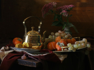 Картинка ира быкова натюрморт фруктами чайником еда