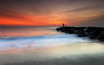 Картинка природа восходы закаты море восход рыбак