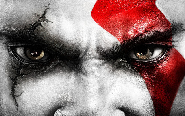 Обои картинки фото kratos, eyes, фэнтези, люди, глаза, лицо, шрам