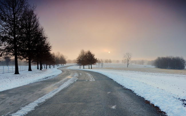 Обои картинки фото природа, дороги, снег, дорога