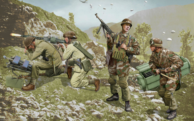 Обои картинки фото рисованные, армия, пулемёт, солдаты, оружие, автомат, немецкие, бранденбургские, войска