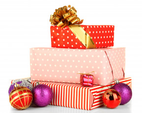 обоя праздничные, подарки и коробочки, банты, лента, шарики, подарки