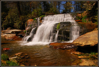 Картинка природа водопады камни водопад река лес