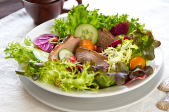 Картинка еда салаты +закуски мясо огурцы физалис салат