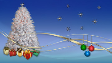 Картинка праздничные 3д+графика+ новый+год подарки шарики елка
