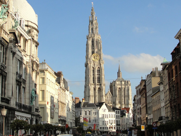 Обои картинки фото города, брюссель , бельгия, улица, собор