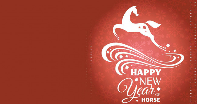 Обои картинки фото праздничные, векторная графика , новый год, снежинки, красный, фон, лошадь, линии, пожелание