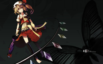 Картинка аниме touhou flandre scarlet hiiragi ryou riku wana девушка демон зонт шляпа бант розы цветы